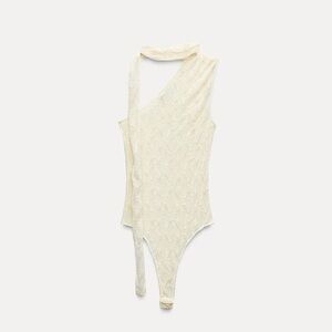 New Zara asymmetric cream lace Bodysuit